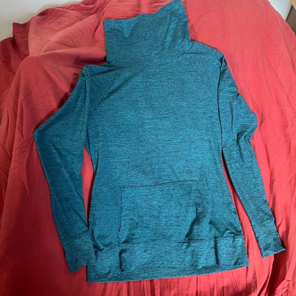 Moret Ultra Space-Dyed Turquoise & Black Medium Cowl Neck Performance Sweatshirt